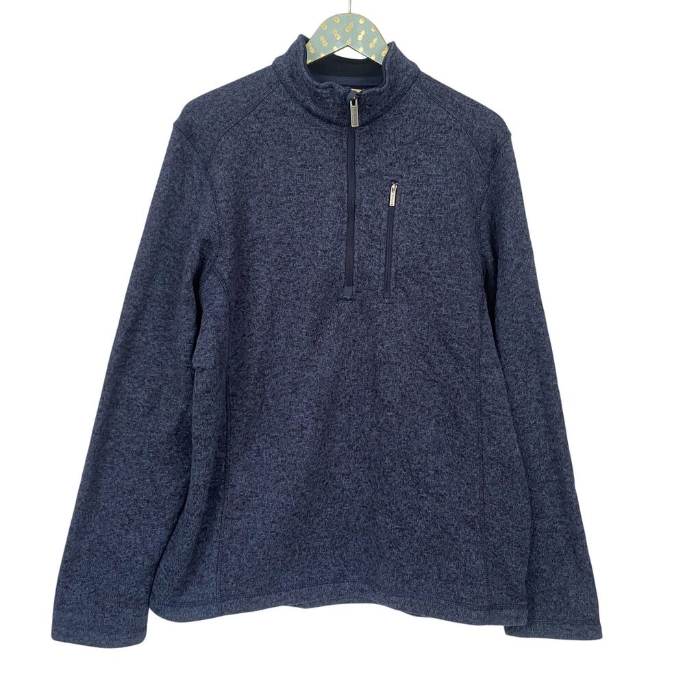 Woolrich Fleece Pullover Mens XL Blue 1/4 Zip Mock Neck Pocket Hiking Sweater